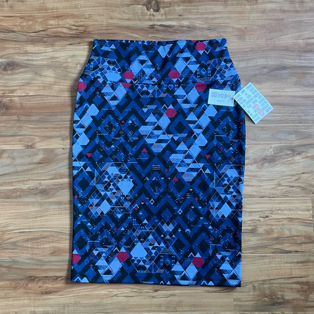 LuLaRoe S Cassie Blue Pencil Skirt Knee-length Midi Geometric Office Casual